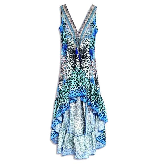 NWT La Moda Rhinestone Embellished Hi-low Ruffle Hem Maxi Swim Dress Cover-up - Picture 3 of 6